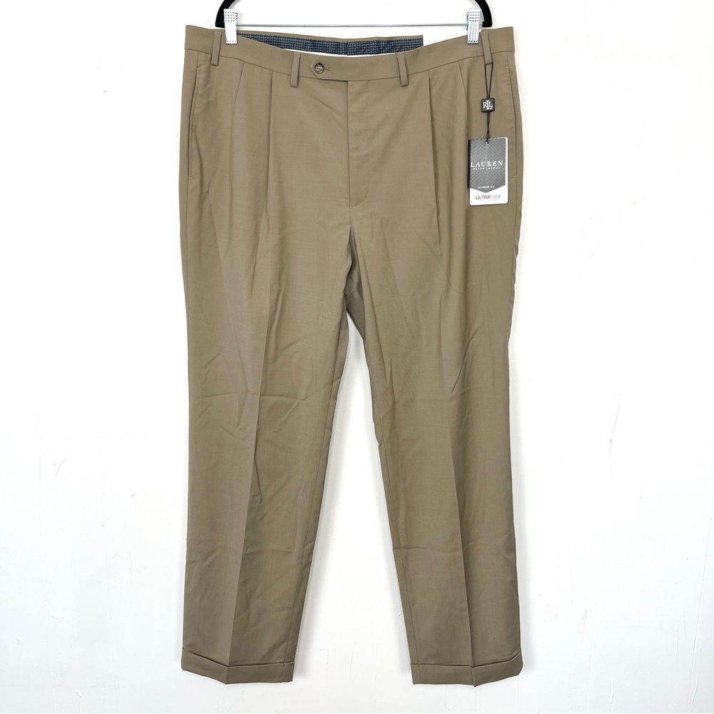 NWT $140 Lauren Ralph Lauren‎ Dress Pants UltraFlex Cuffed Hem Tan 40x32 - Picture 1 of 6